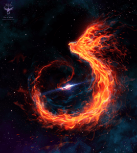 A fire snake in the middle of space.